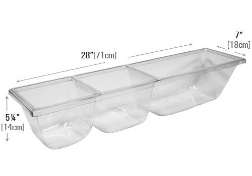 dimensions of three compartment molded clear meat pan MPJ
