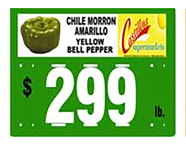 Example of a fully customizable and reusable grocery sign card for produce displays old school with numbers